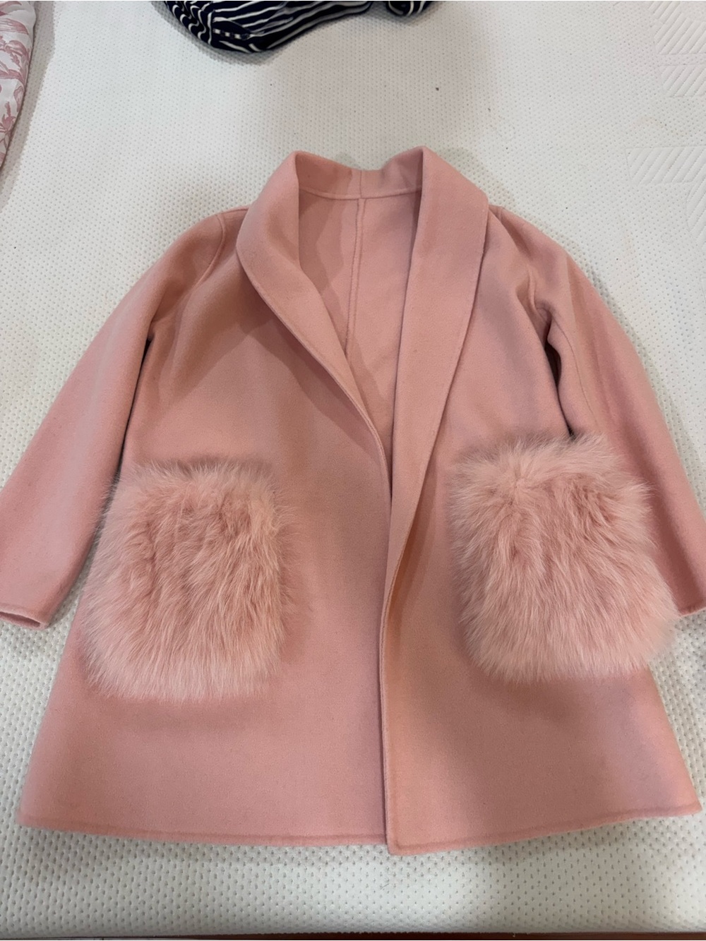 Women's Pink Faux Fur Pocket Coat